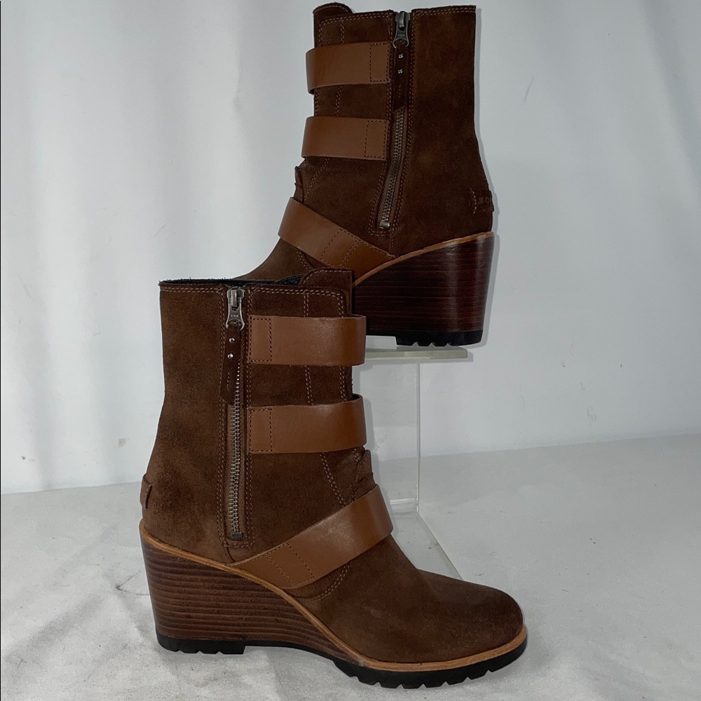 SOREL AFTER HOURS WEDGE BOOT IN BROWN SUEDE FTL-10-274 - Picture 2 of 11